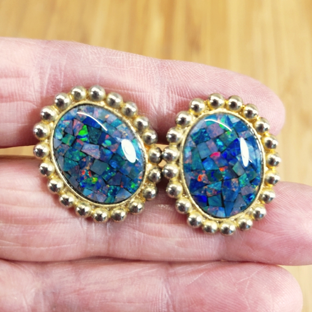Stephen Dweck Sterling Silver Vermeil Australian Fire Opal Cufflinks